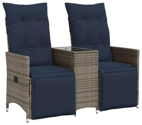 365719 vidaXL Градински диван с 2 места и маса, сив, полиратан
