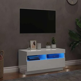 804451 vidaXL ТВ шкаф с LED осветление, бял гланц, 80x35x40 см