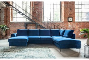 Морскосиньо кадифе, U-образен разтегателен диван, десен ъгъл Lofty Lilly - Miuform