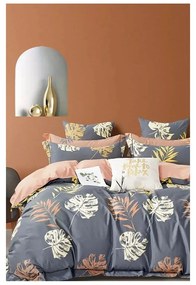 Сив удължен чаршаф за двойно легло от четири части 200x220 cm Leaf - Mila Home