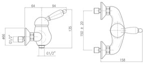 Стенна душ батерия в сребрист цвят (1 изход) Kirké White – Sapho
