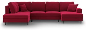 Червен кадифен разтегателен ъглов диван с място за съхранение (ляв ъгъл/U форма) Kyoto – Cosmopolitan Design