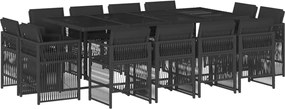 3211039 vidaXL Външен трапезен комплект 13 части с възглавници черен полиратан