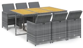 3095551 vidaXL Градински трапезен комплект 7 части с възглавници полиратан сив
