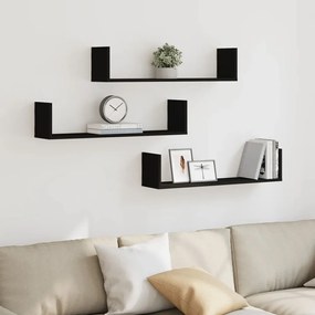 853291 vidaXL Стенни рафтове, 3 бр, черни, 80x18x18 см, инженерно дърво