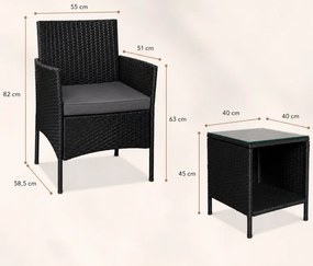 Градински комплект от ратан, състоящ се от 3 части – 2 кресла и маса със стъклен плот