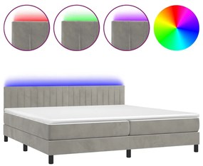 3134543 vidaXL Боксспринг легло с матрак и LED, светлосиво, 200x200 см, кадифе