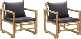 315599 vidaXL Градински столове с възглавници, 2 бр, бамбук