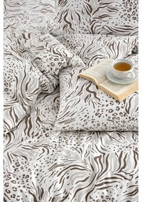 Бяло-кафяво единично удължено спално бельо с включен долен чаршаф 3 части 160x220 cm Modern – Mila Home