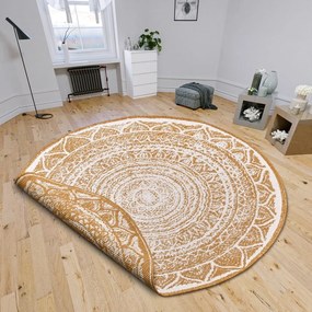 Кръгъл външен килим в бял цвят и жълта охраø 140 cm Siruma – NORTHRUGS