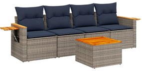 3226621 vidaXL Градински диван с възглавници, 5 части, полиратан, сив
