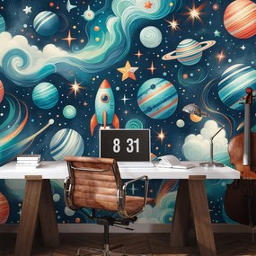 Тапет – Цветна вселена с ракета