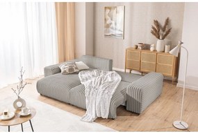 Светлосив разтегателен ъглов диван от рипсено кадифе с място за съхранение (ляв ъгъл) Sarina – Ropez