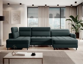 Зелен кадифен разтегателен ъглов диван с място за съхранение (ляв ъгъл U форма) Berrto – ELTAP