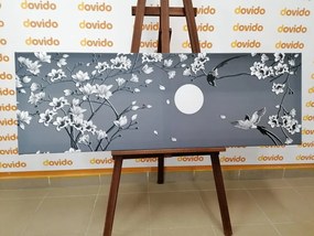 Картина на платно – Черно-бели птички на клон на дърво