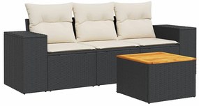 3257645 vidaXL Градински диван от 4 части с възглавници, черен, полиратан