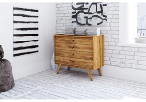 Нисък скрин с чекмеджета от дъбова дървесина 100x90 cm Retro - The Beds