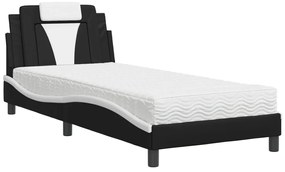 3208773 vidaXL Легло с матрак, черно и бяло, 90x200 см, изкуствена кожа