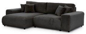 Тъмносив разтегателен ъглов диван от рипсено кадифе с място за съхранение (ляв ъгъл) Sarina – Ropez