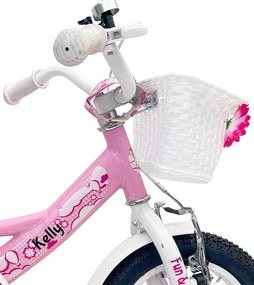 Детски велосипед с помощни колела, водеща щанга, кошница и звънец 12 – за деца на възраст от 2,5 до 4 години