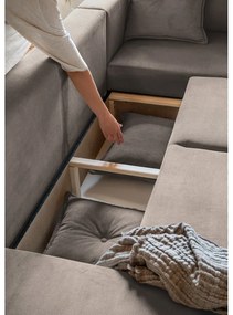 Светлокафяв ъглов диван от велур (десен ъгъл/U-образна форма) Lazy Lukka - Miuform