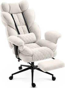 Ергономичен офисен стол HC-1037 с поставка за крака – кремава Teddy дамаска