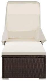 317114 vidaXL Шезлонг с шалте и навес, кафяв полиратан