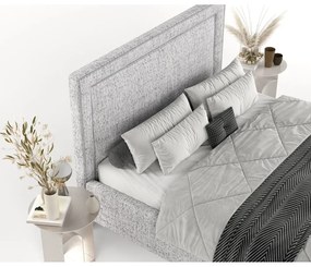 Светлосиво тапицирано двойно легло с място за съхранение с включена подматрачна рамка 160x200 cm Baleine – Maison de Rêve