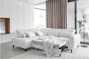 Бял кадифен разтегателен ъглов диван с място за съхранение (ляв ъгъл L форма) Noble – ELTAP