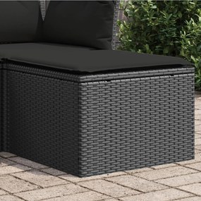 365966 vidaXL Градинска табуретка с възглавница черна 55x55x37 см полиратан