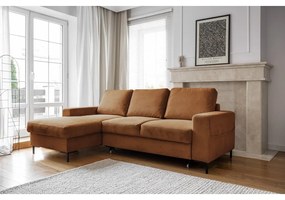 Оранжево-кафяв разтегателен ъглов диван от рипсено кадифе (ляв ъгъл) Lofty Lilly – Miuform