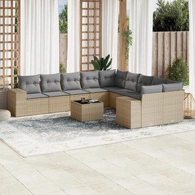 3255456 vidaXL Градински диван с възглавници, 11 части, бежов полиратан