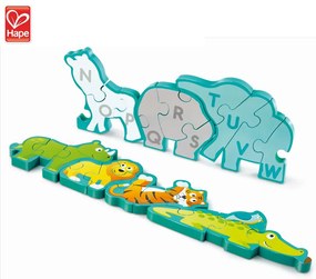 Hape - Дървен пъзел Животните от джунглата и азбука H1627