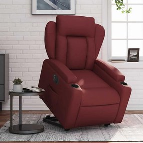 3204562 vidaXL Електрически изправящ реклайнер стол, виненочервен, еко кожа