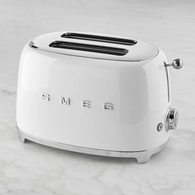 Тостер за хляб SMEG 50's Style TSF01WHEU, 950W, 2 филии, 6 нива, Тавичка за трохи, Вграден кабел, Неръждаема стомана, Бял