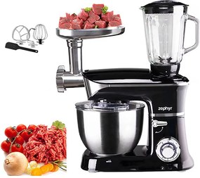 Кухненски робот 3в1 ZEPHYR ZP 1115 QBM, 1900W, 6.5 литра, Блендер, Миксер, Месомелачка, Черен