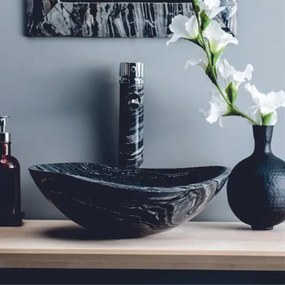 Мивка за баня ICL 4013, монтаж върху плот, камък, черен + бял, 40x40x12см