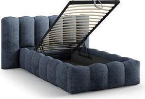 Тъмносиньо единично легло 90x200 cm тапицирано с място за съхранение с включена подматрачна рамка Lupine – Micadoni