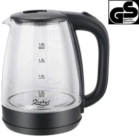 Електрическа кана SAPIR SP 1230 GS, 1800W, 1.8 литра, Светеща, Стъклена, Черен GS стандарт