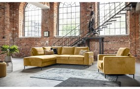 Жълт кадифен разтегателен ъглов диван (ляв ъгъл) Lofty Lilly – Miuform