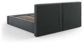 Тъмносиво тапицирано двойно легло с място за съхранение и решетка 160x200 cm Arendal - Cosmopolitan Design