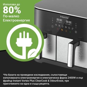 Двоен фритюрник с горещ въздух 8в1 Instant Pot Vortex DUAL SPLIT, 2600W, 11 л, 205°C, EvenCrisp, Синхронизирано готвене, Сензорно управление, Черен/инокс