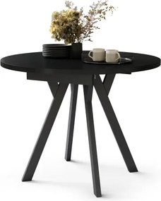 АЛМО Черно/черни крака - КРЪГЛА РАЗТЕГАТЕЛНА МАСА С Y-ОБРАЗНИ КРАКА В ЛОФТ/ИНДУСТРИАЛЕН СТИЛ ЗА ХОЛ ИЛИ ТРАПЕЗАРИЯ