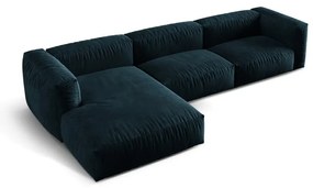 Тъмносин кадифен модулен ъглов диван (ляв ъгъл) Martina – Micadoni