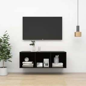 805487 vidaXL ТВ шкаф за стенен монтаж, черен гланц, 37x37x107 см