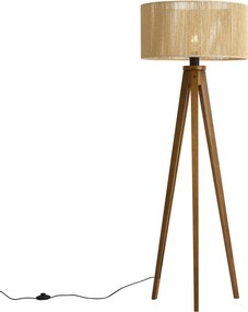 Винтидж дървена подова лампа с бежов абажур от хартиено въже 50/50/25 - Tripod Classic