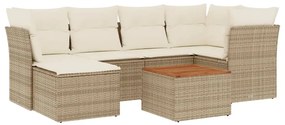 3256079 vidaXL Градински диван с възглавници, 7 части, бежов полиратан