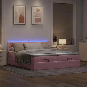 3312952 vidaXL Османска легло с матраци и LED, розово, 200x200 см, кадифе