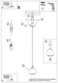Черно висящо осветително тяло ø 15 cm Grande - Sollux