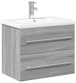 3278774 vidaXL Шкаф за мивка за баня с вградена мивка, сив сонома